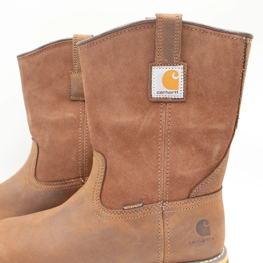 Carhartt Waterproof Pull-On Work Boot Mens 9 Brown Leather Soft Toe CMP1053